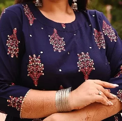 Plus Size Navy Blue Work Kurti for women