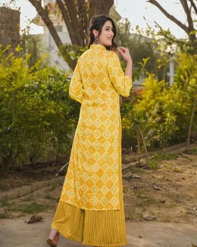 Plus Size Yellow Rayon Digital Print Kurti Pant Set Of 2