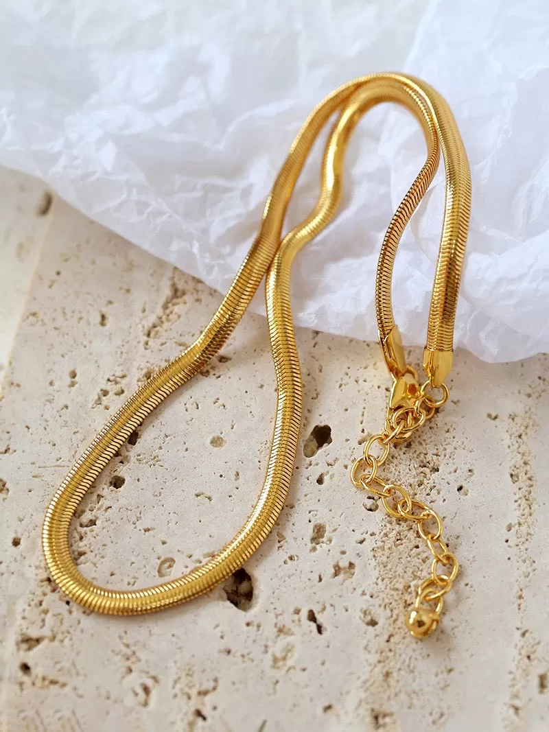 Popular Design Flat 18K Gold Plated Snake Chain Necklace