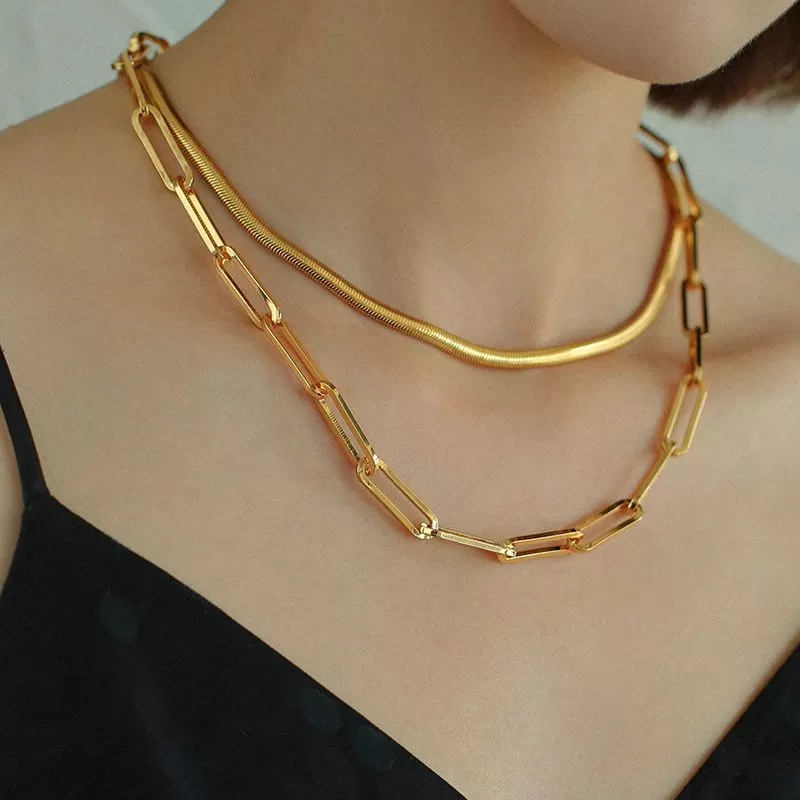 Popular Design Flat 18K Gold Plated Snake Chain Necklace