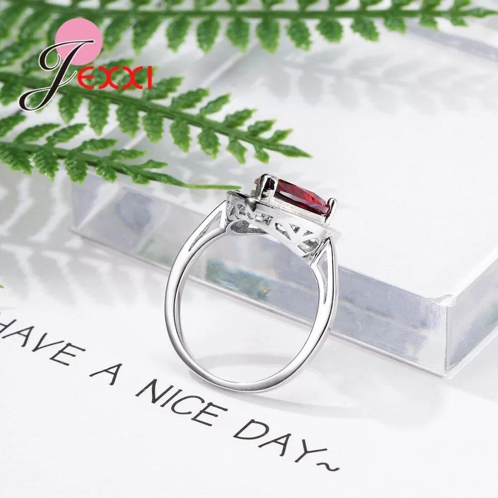 Pretty Classic Water Drop Ruby Ring - 925 Sterling Silver