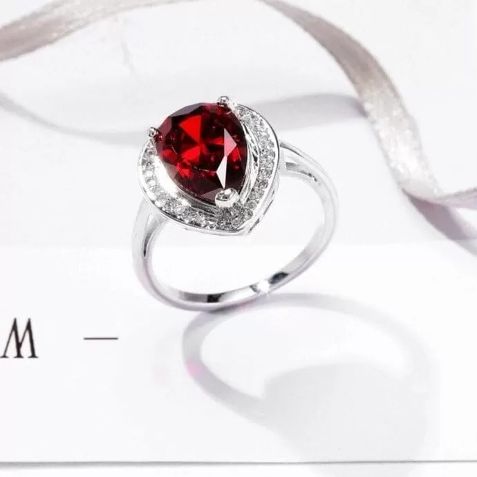 Pretty Classic Water Drop Ruby Ring - 925 Sterling Silver