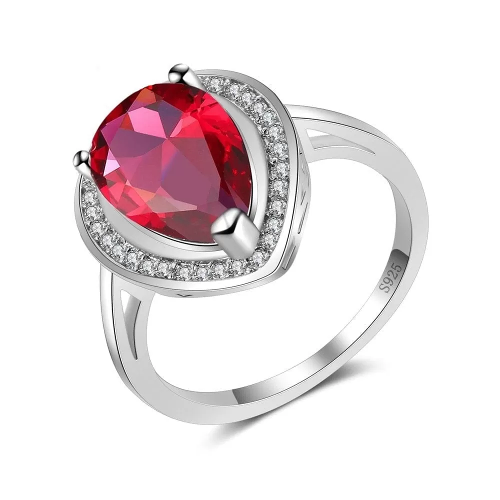 Pretty Classic Water Drop Ruby Ring - 925 Sterling Silver