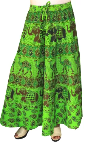 Printed Cotton Womens Long Skirt Indian Clothing (Green)