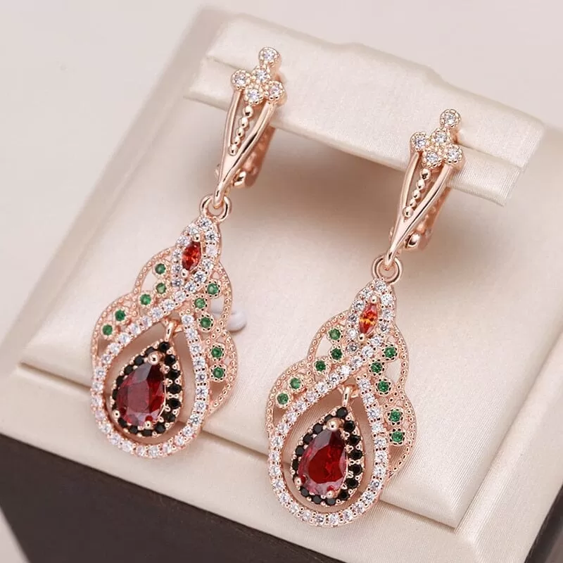 Queen Crystal Flower CZ Ruby Earrings - 585 Rose Gold