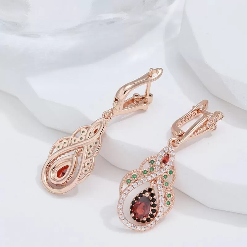 Queen Crystal Flower CZ Ruby Earrings - 585 Rose Gold