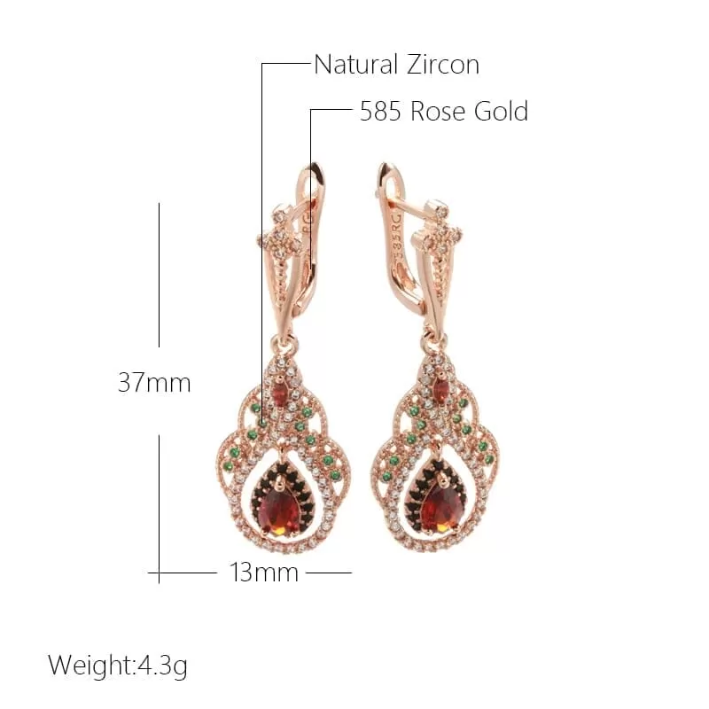 Queen Crystal Flower CZ Ruby Earrings - 585 Rose Gold