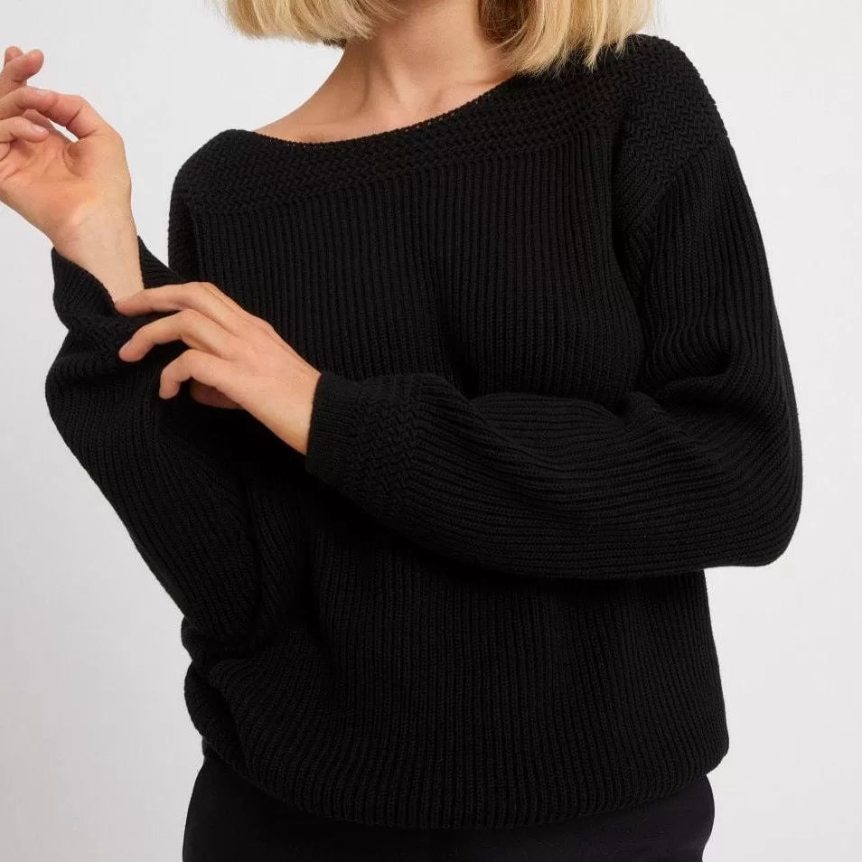 Raachela Black Knitted Sweater in Organic Cotton