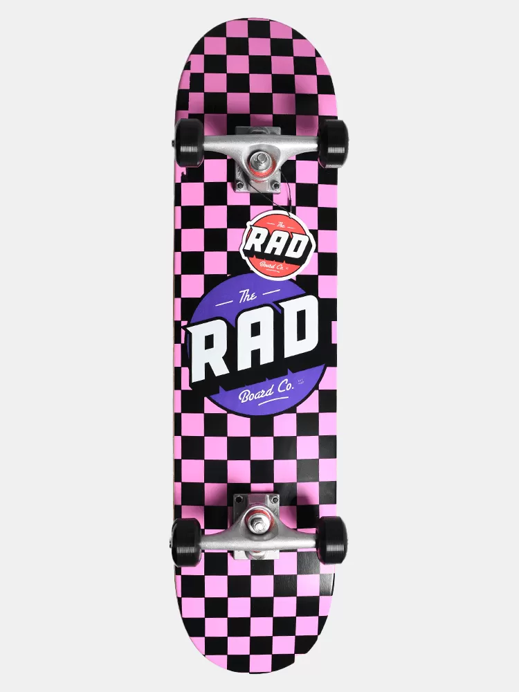 Rad Crew Checkers Complete Skateboard - Powder Pink / Black