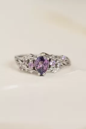 READY TO SHIP: Japanese Maple in 14k white gold natural bicolor purple sapphire nature inspired engagement ring, AVAILABLE RING SIZES: 6-8 US