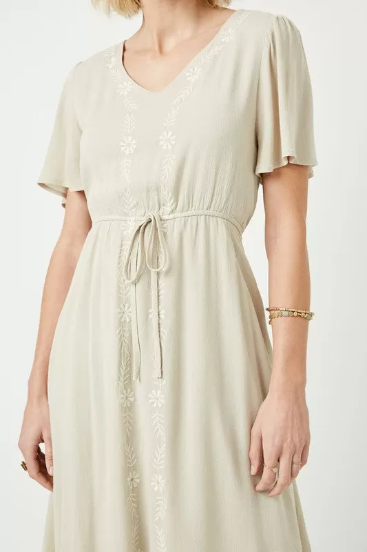 Riley Embroidered Dress in Sage