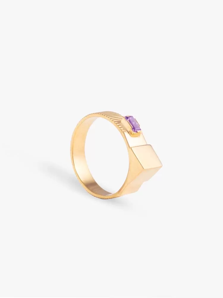 Ring Refined Brutalism Amethyst 14kt Solid Gold