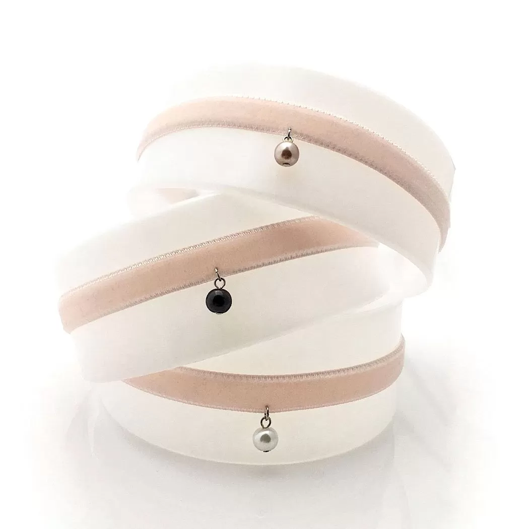 ROXINE pink velvet and pearl choker