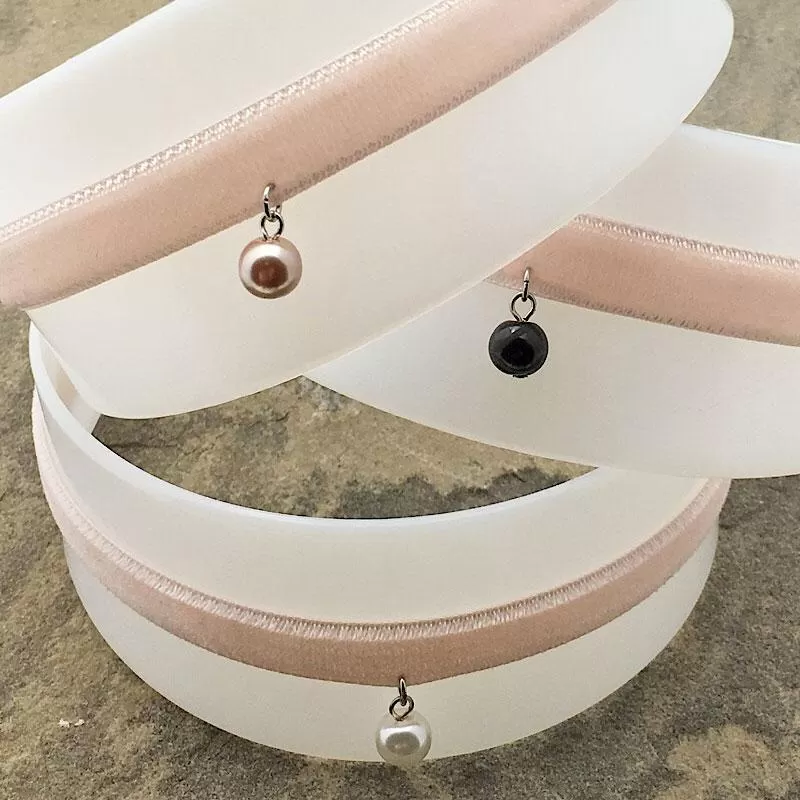 ROXINE pink velvet and pearl choker