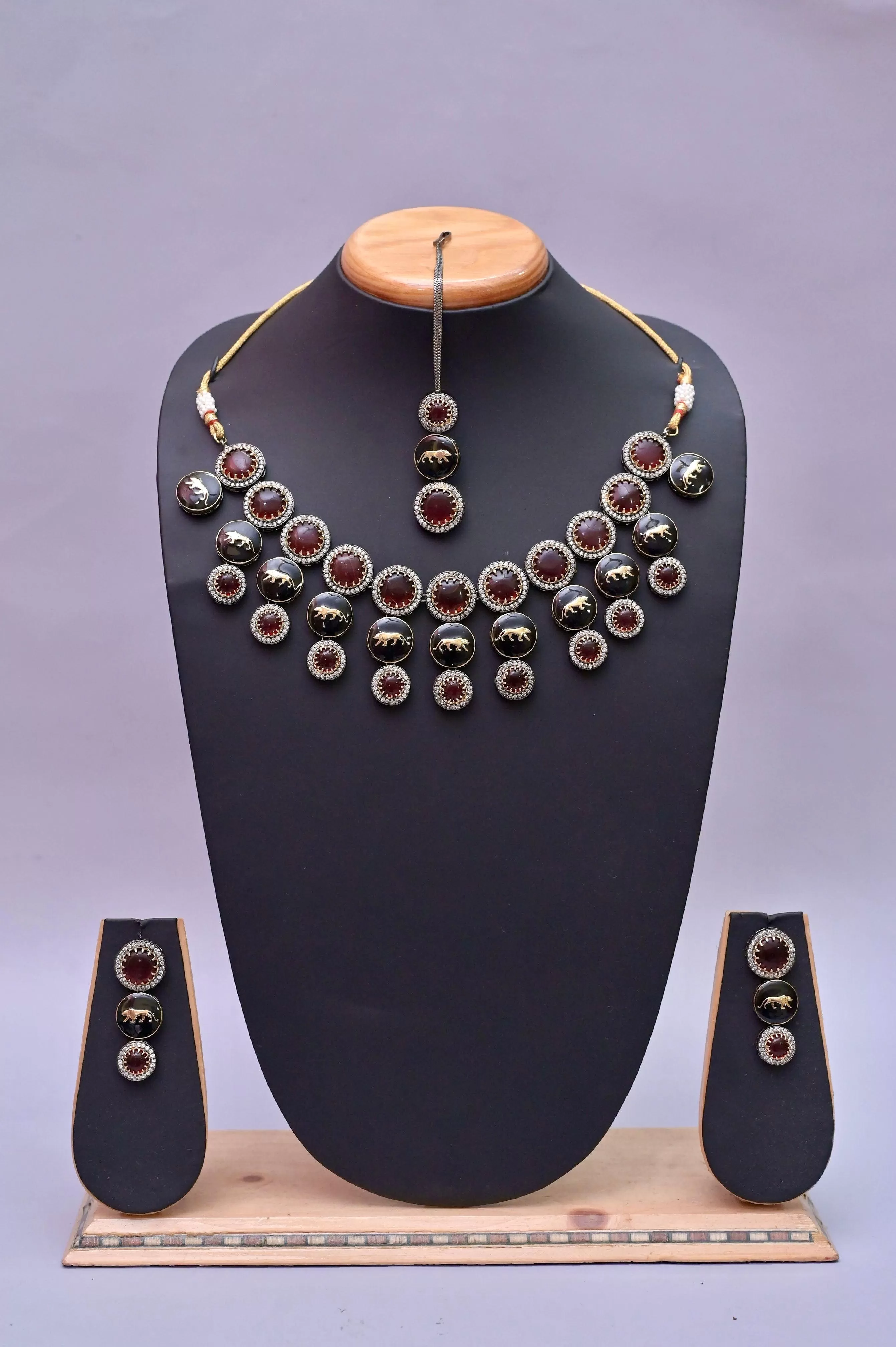 Sabyasachi Inspired Monalisa Stone Work Double Layered Necklace Set