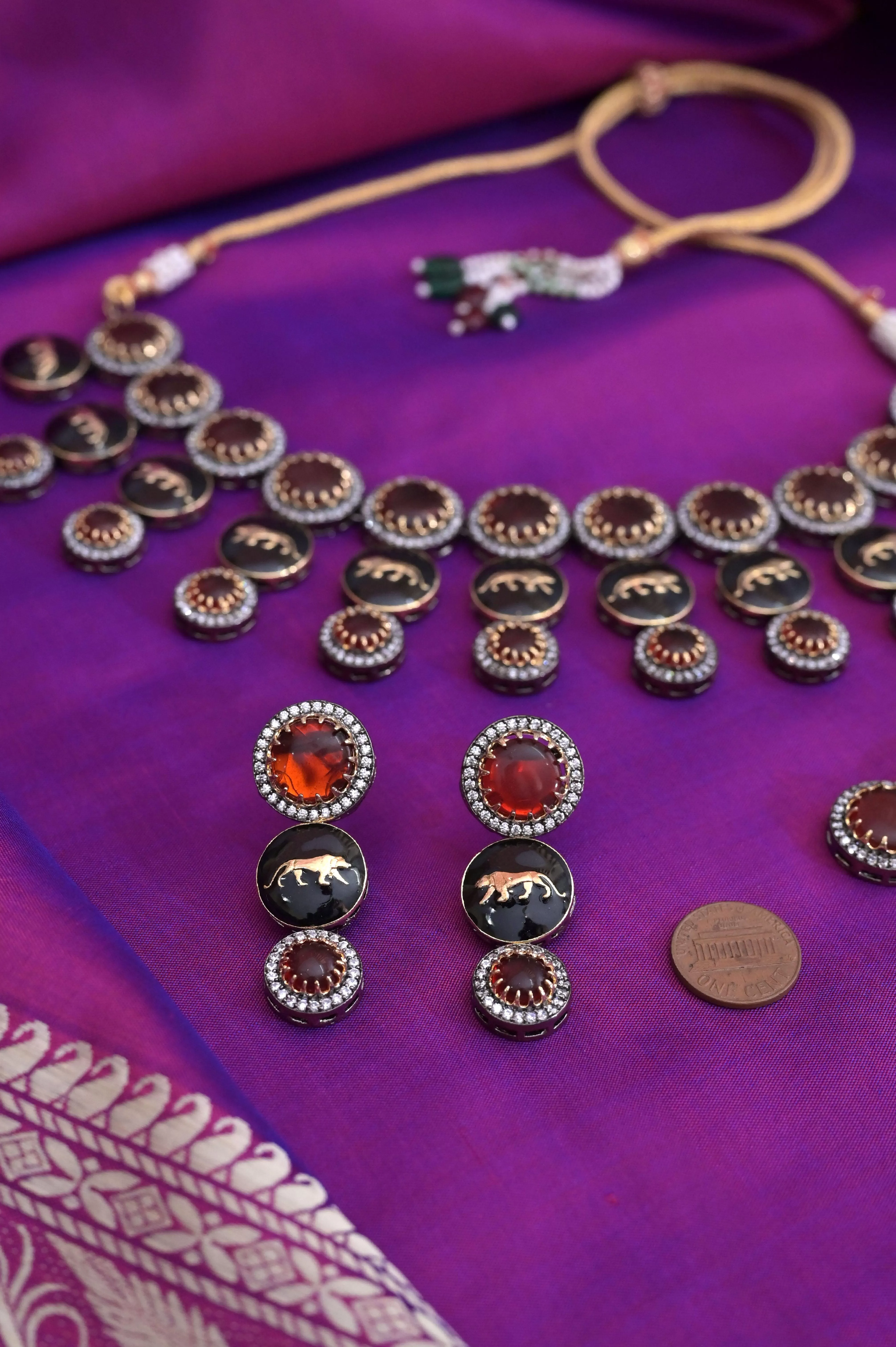 Sabyasachi Inspired Monalisa Stone Work Double Layered Necklace Set