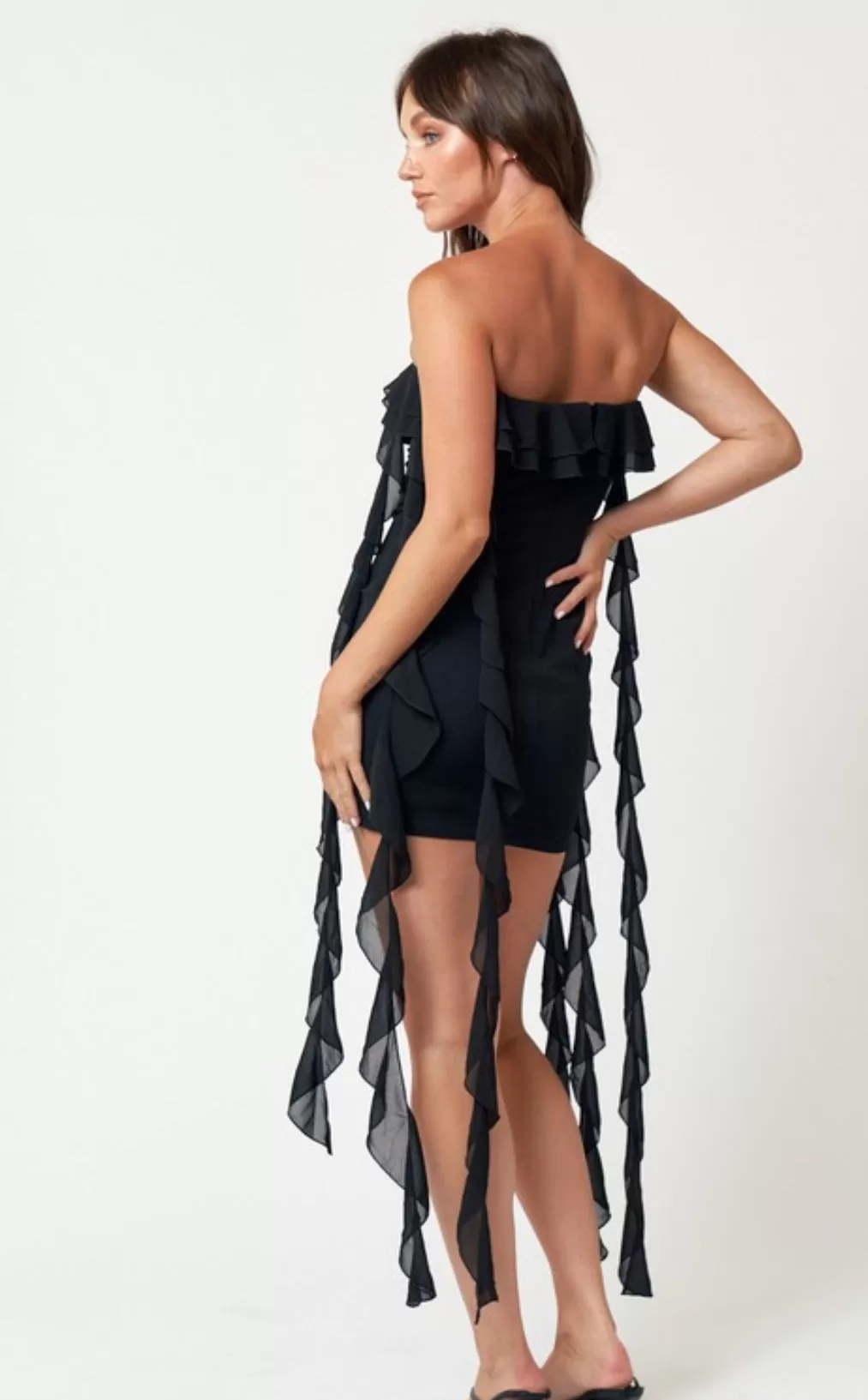 Salma tube black mini ruffle down  dress