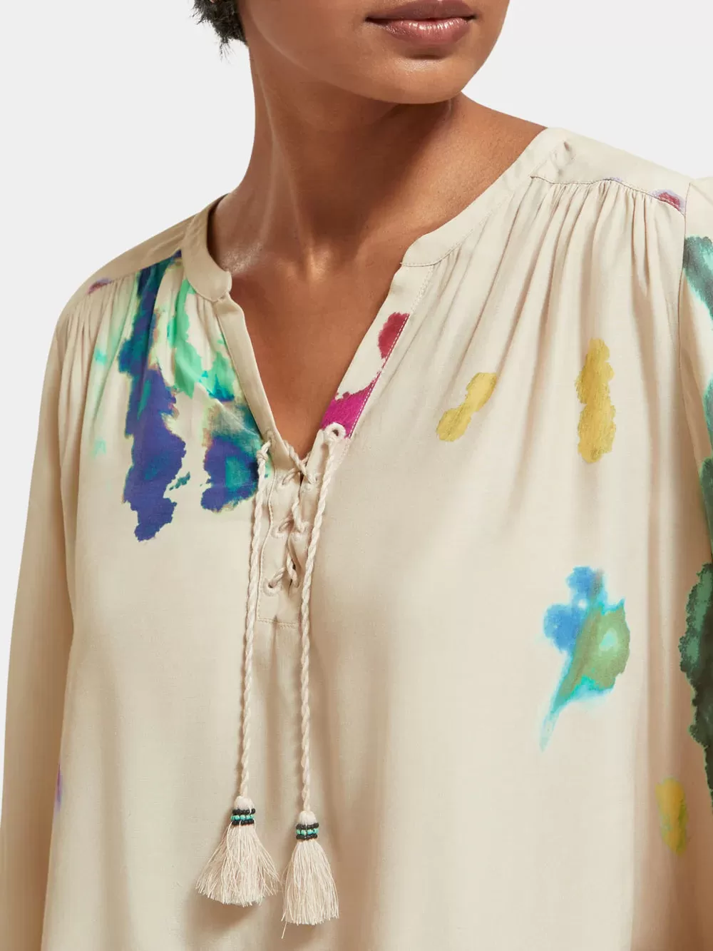 Scotch & Soda Lace Up Blouse With Balloon Sleeves