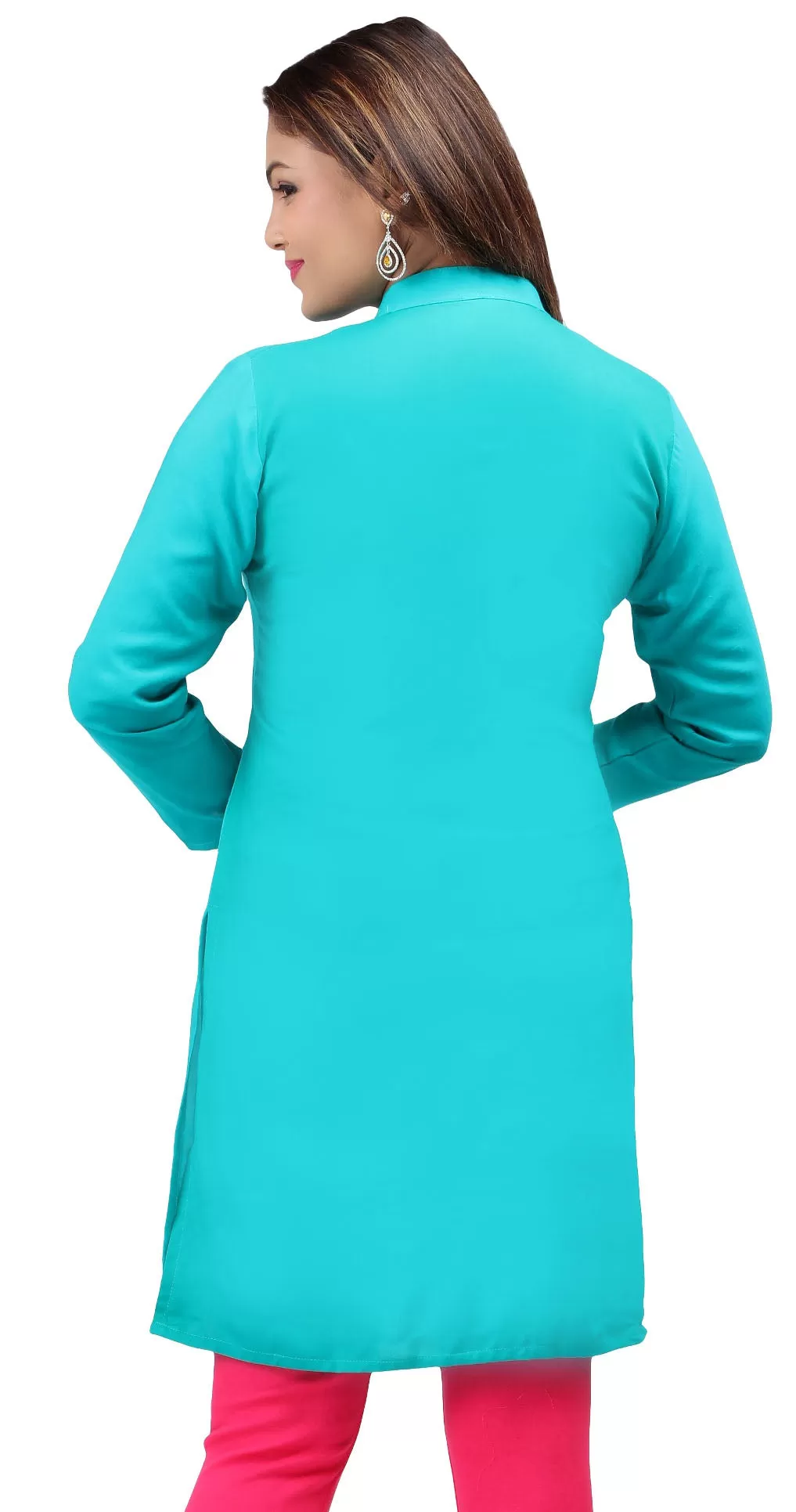 Short Kurti Women's Blouse Embroidered Indian Clothing (Turquoise)