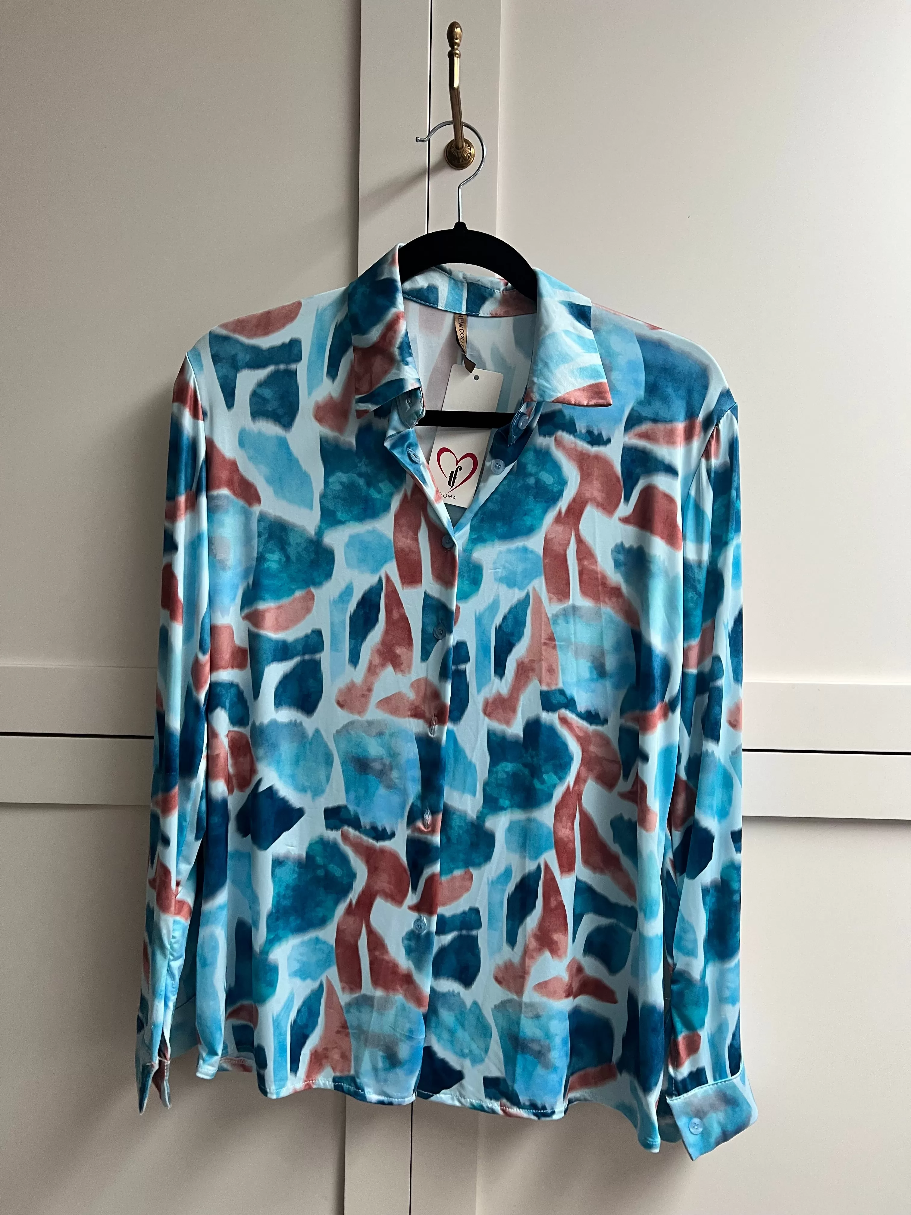 Silky Stretchy Blouse | Rust   Blue