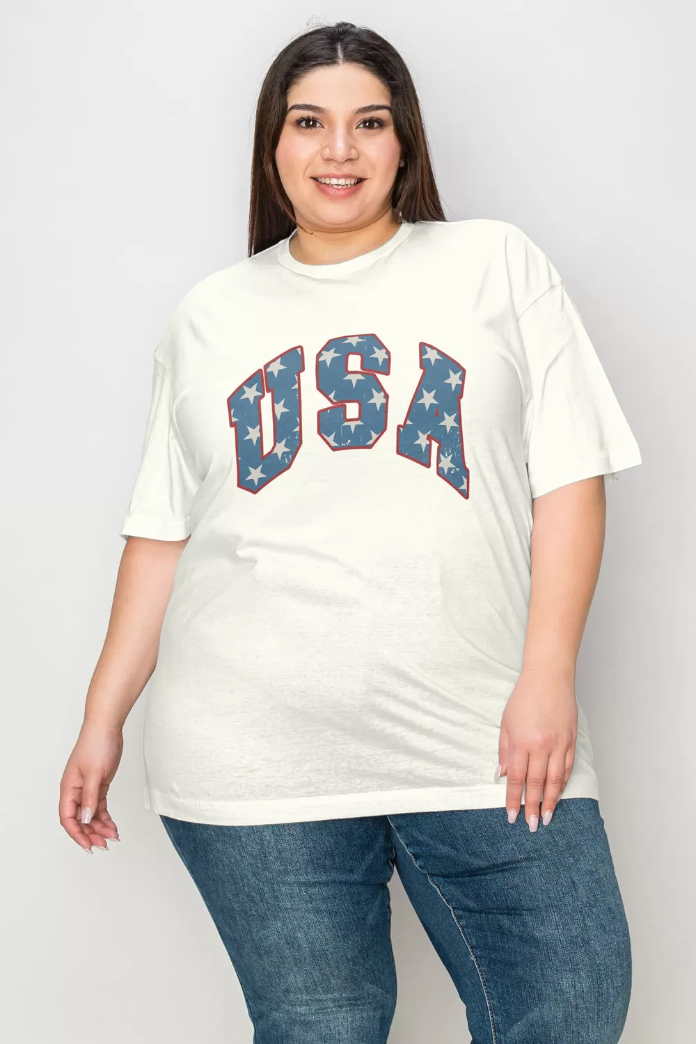 Simply Love Plus Size USA Letter Graphic Short Sleeve T-Shirt