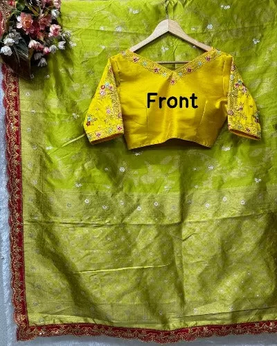 Soft Silk Meena Work Saree With Readymade Stitched Blouse