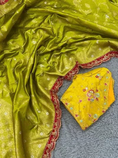 Soft Silk Meenakari Work Saree With Readymade Stitched Blouse