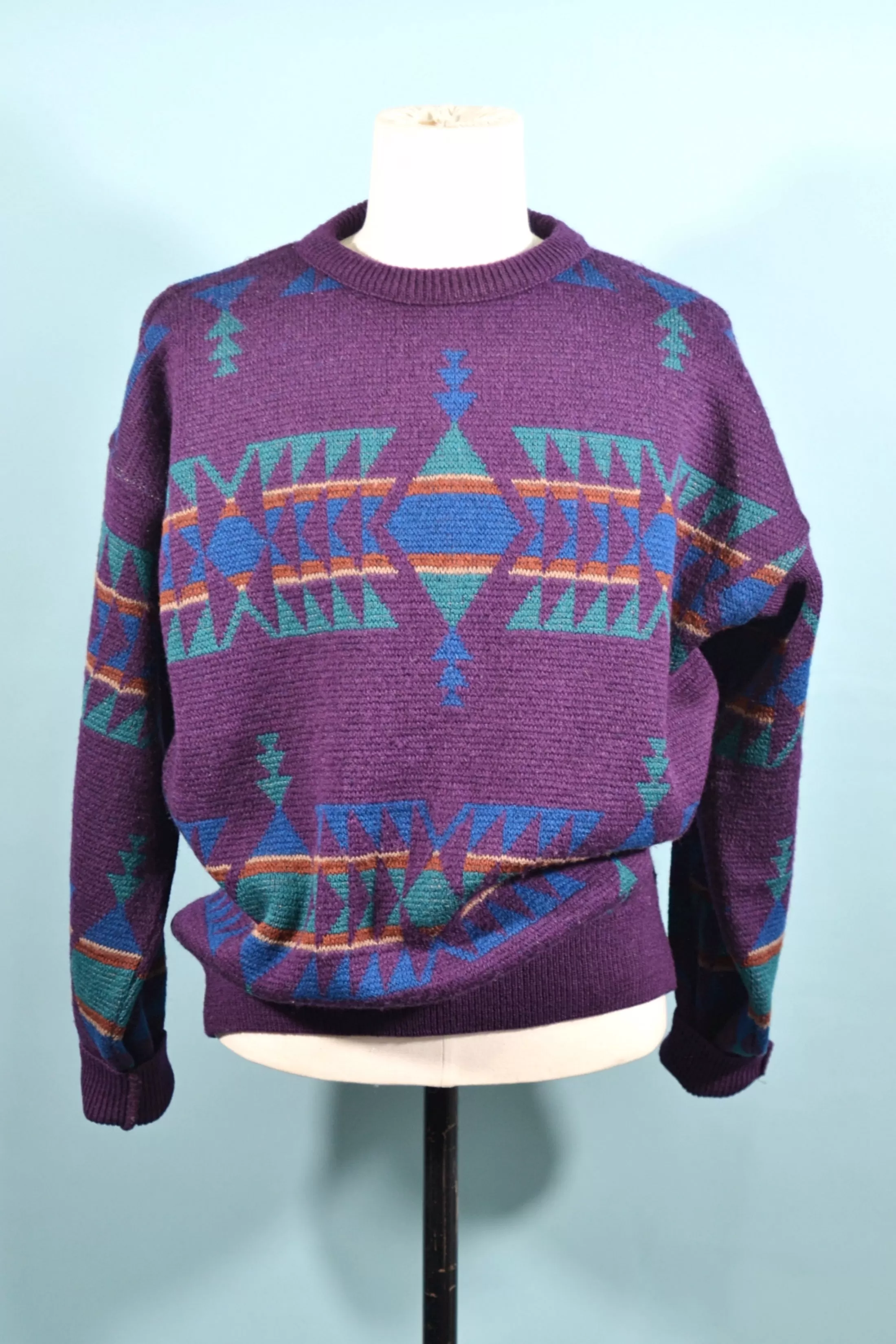 SOLD Vintage Pendleton Indian Blanket Pullover Purple Wool Sweater L