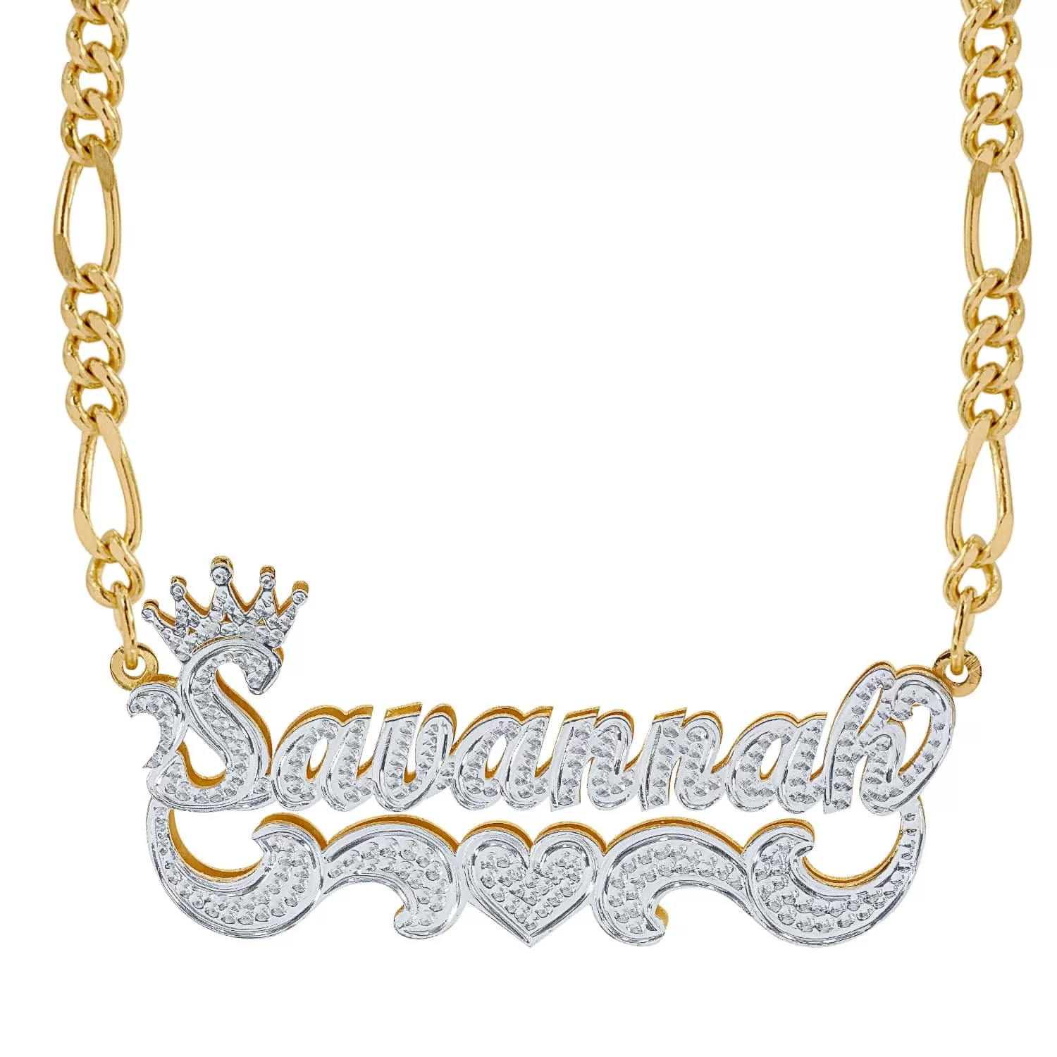 Solid Gold Crown Double Plated Name Necklace Savannah