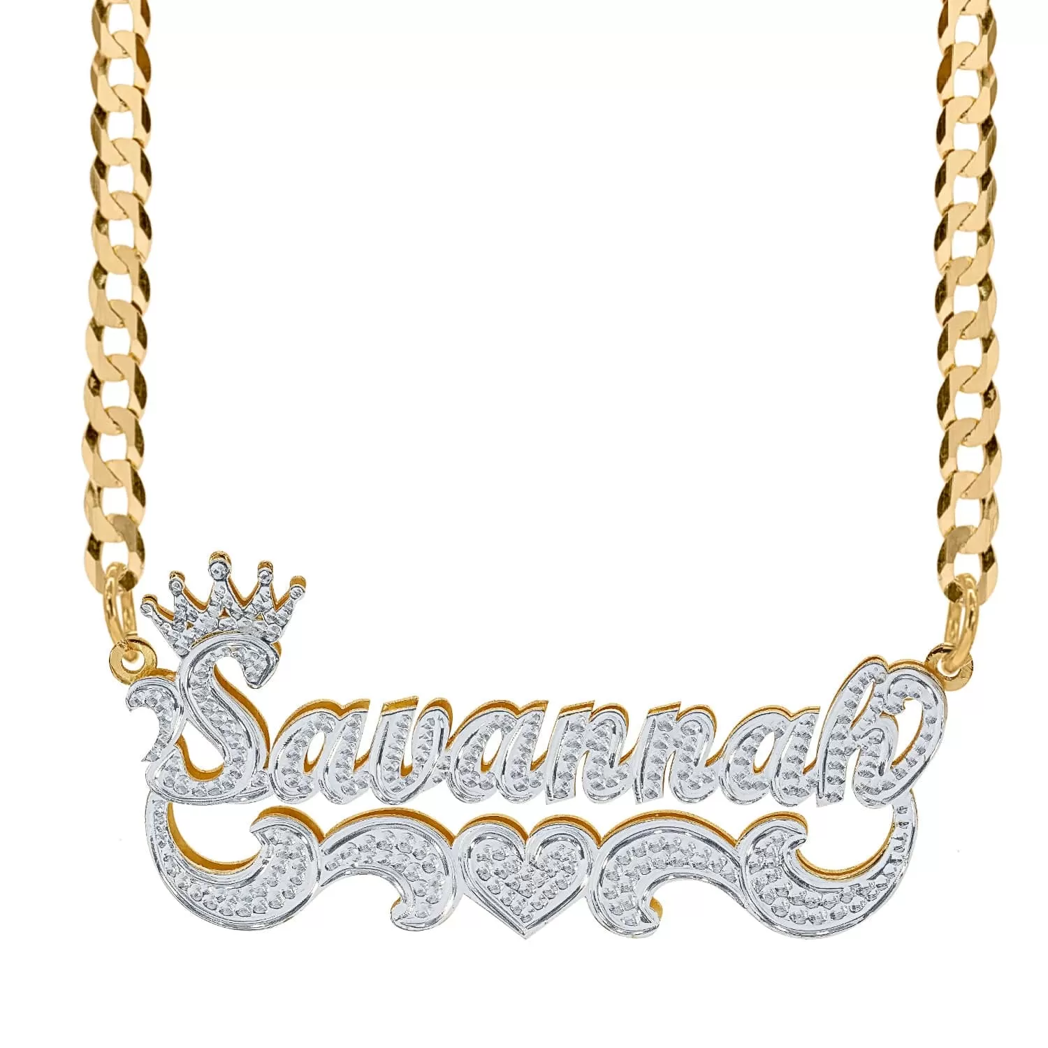 Solid Gold Crown Double Plated Name Necklace Savannah