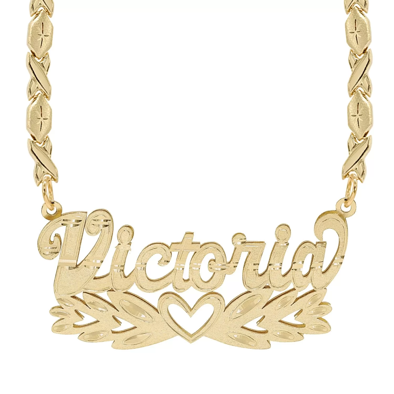 Solid Gold Double Nameplate Necklace Victoria