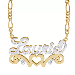 Solid Gold Double Nameplate Necklace w/ Love Heart Laurie