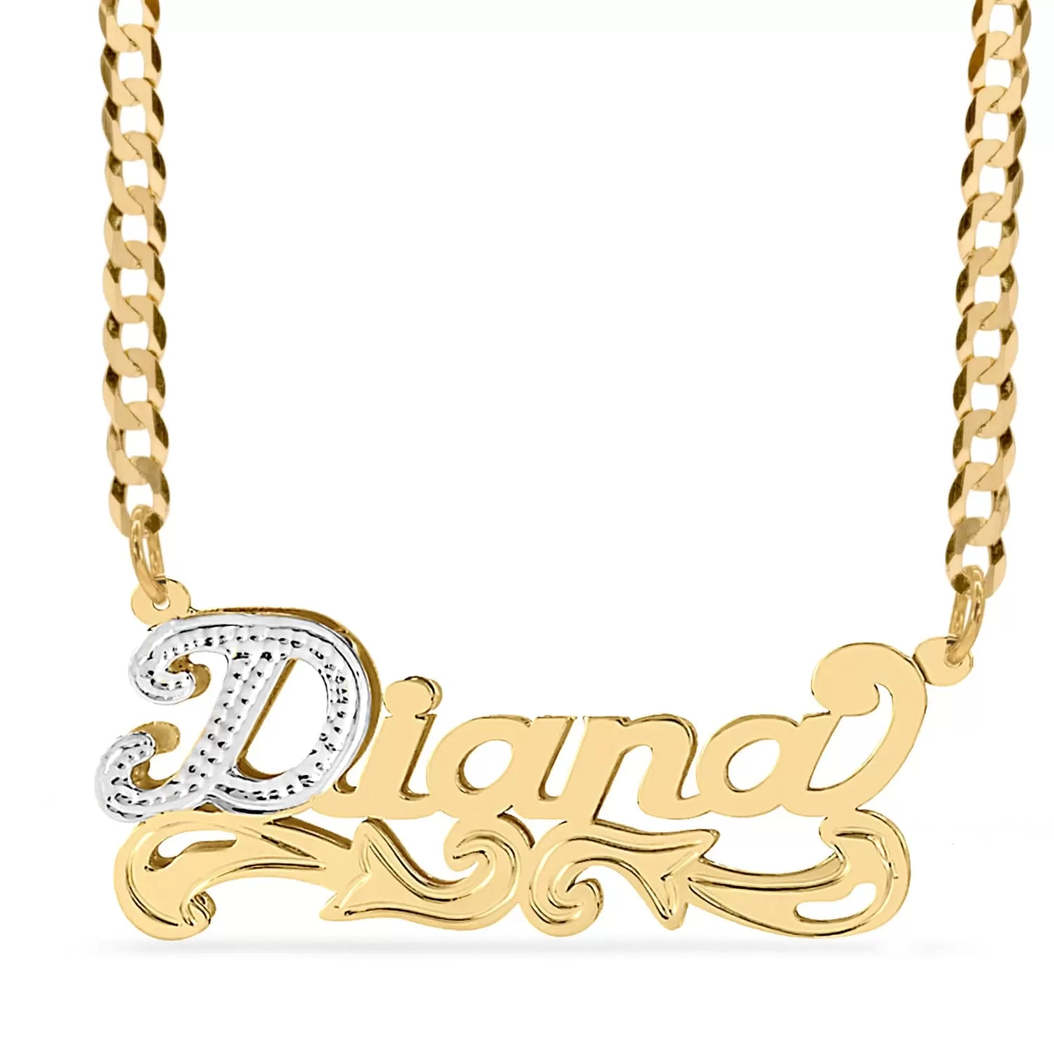 Solid Gold Double Plated Nameplate Necklace Diana