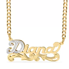 Solid Gold Double Plated Nameplate Necklace Diana