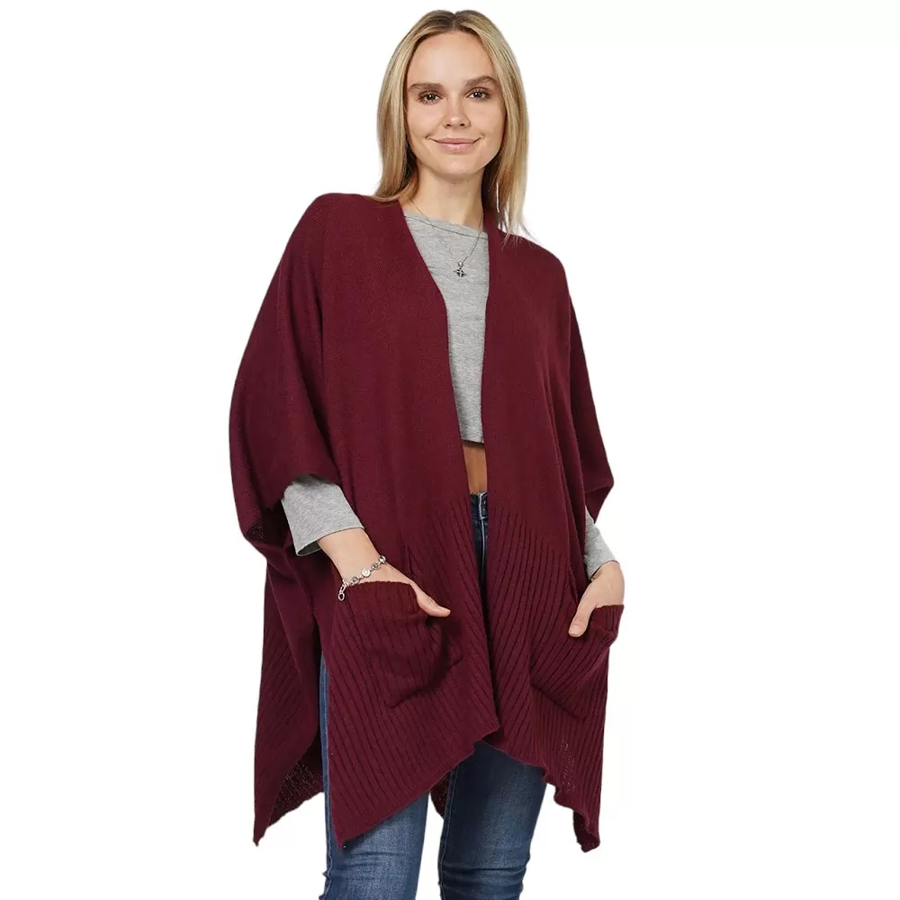 Solid Knit Front Pockets Vest Poncho