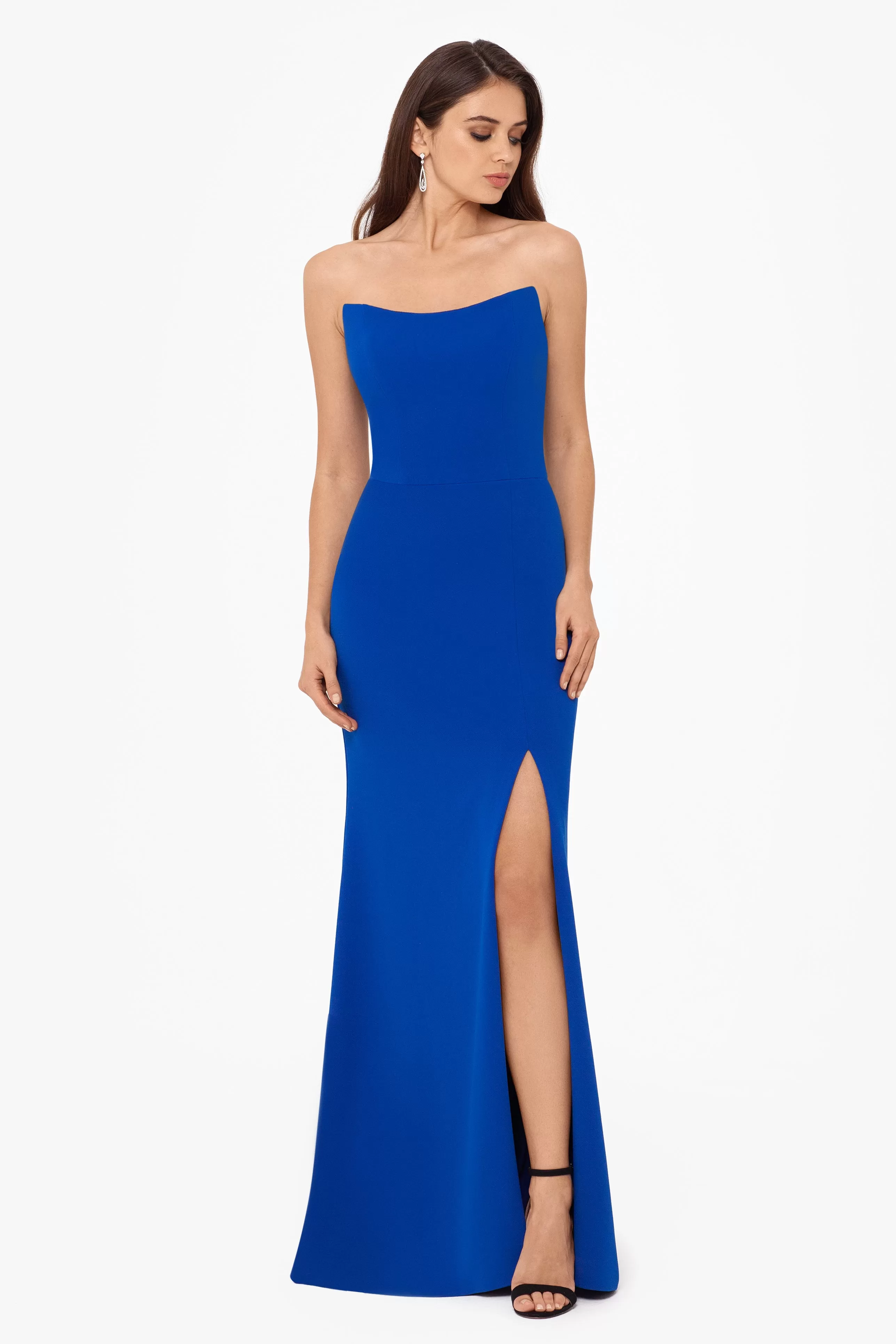 Strapless Scuba Slit Gown