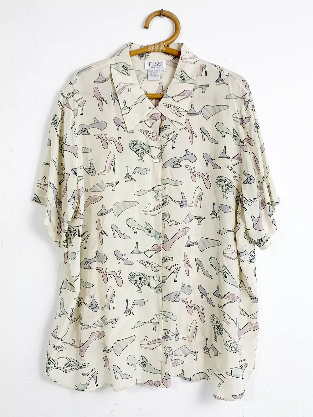 Tess Shoe Print Silk Button Up