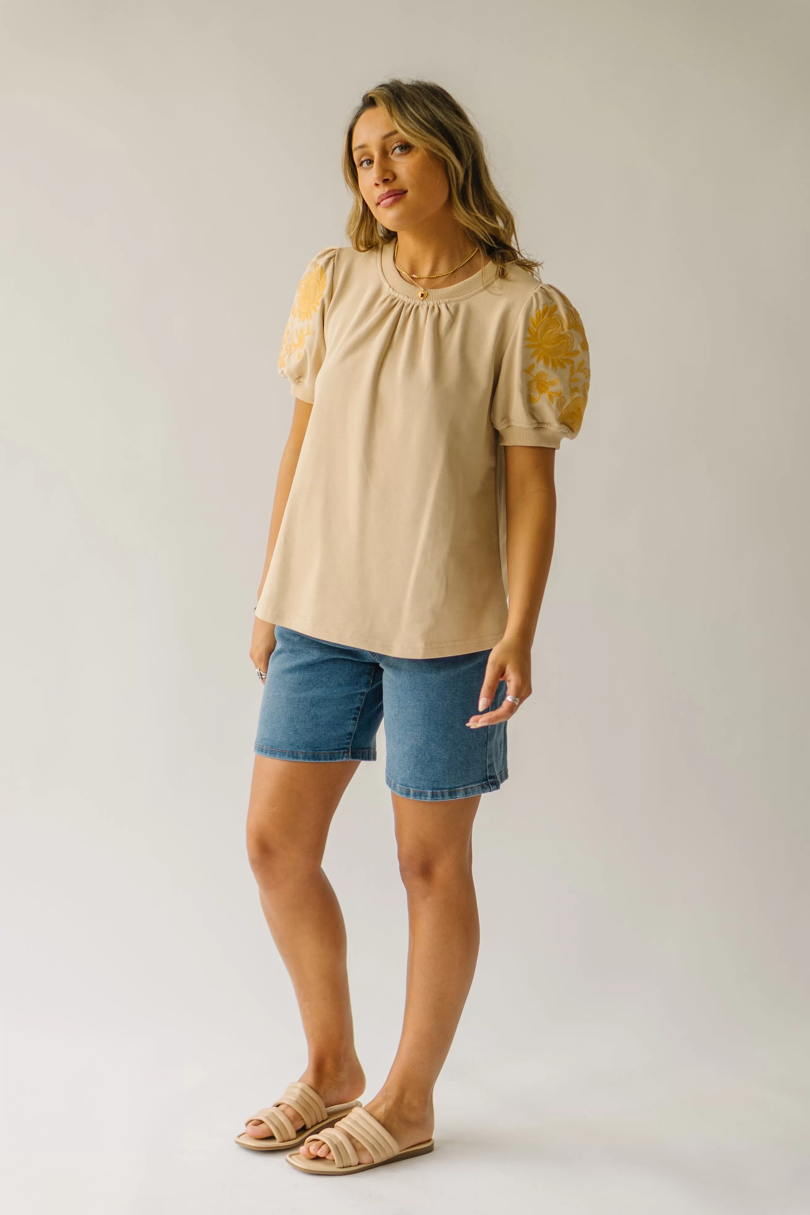 The Fallston Embroidered Blouse in Taupe