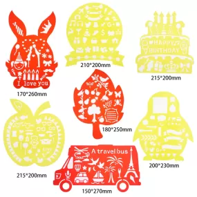 tibetara About 25*21cm personality Stencil Set DIY Template cake maple leaf apple bus penguin for bullet planner 7each/lot