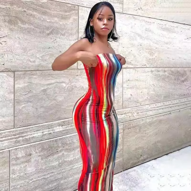 Tie Dye Print Strapless Boob Tube Dress