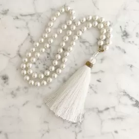 TOVA pearl and white tassel necklace