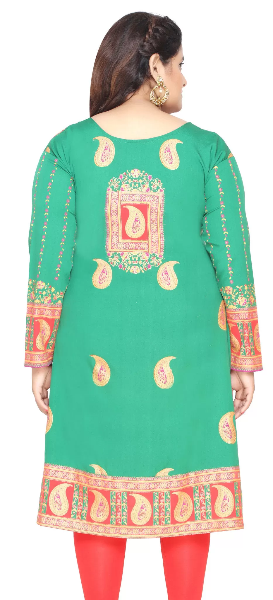 Tunic Long Top Kurti Womens Plus Size Indian Clothes (Green)