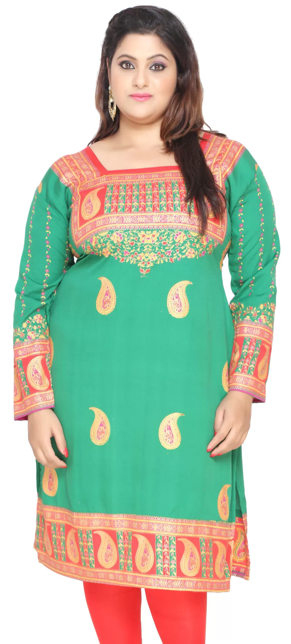 Tunic Long Top Kurti Womens Plus Size Indian Clothes (Green)