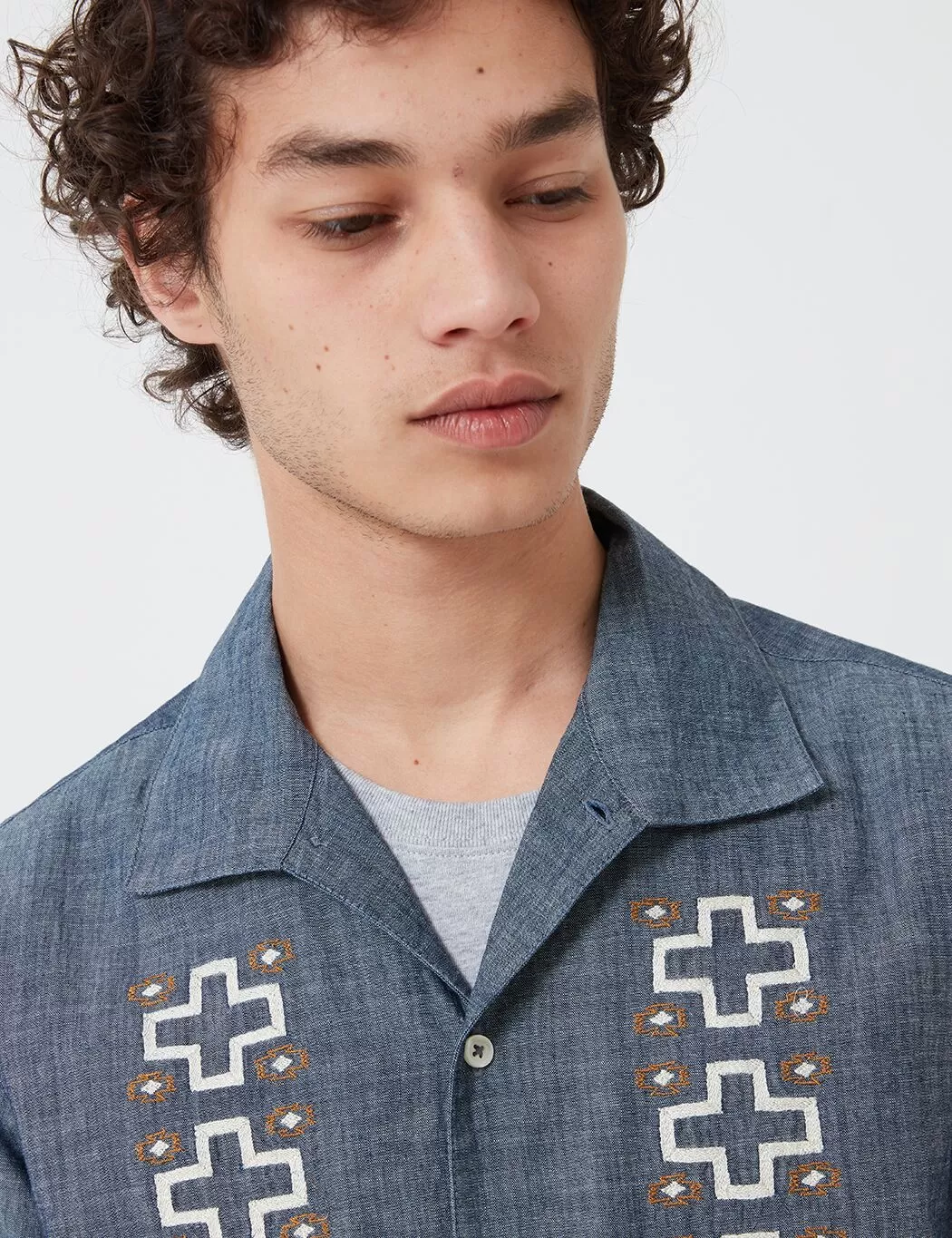 Universal Works Open Collar Shirt (Chambray) - Indigo