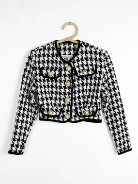 Vanity Black and White Houndstooth Cropped Jacket