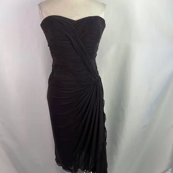 VickyTielCouture Brown Pleated Silk Dress