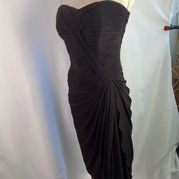 VickyTielCouture Brown Pleated Silk Dress