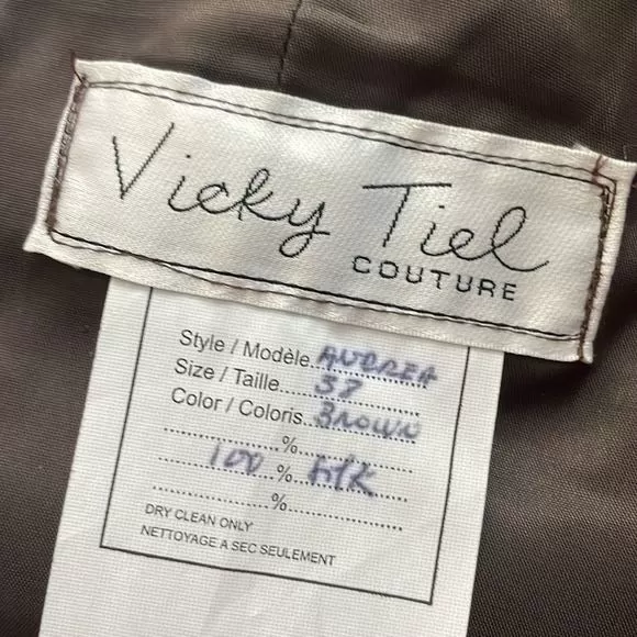 VickyTielCouture Brown Pleated Silk Dress