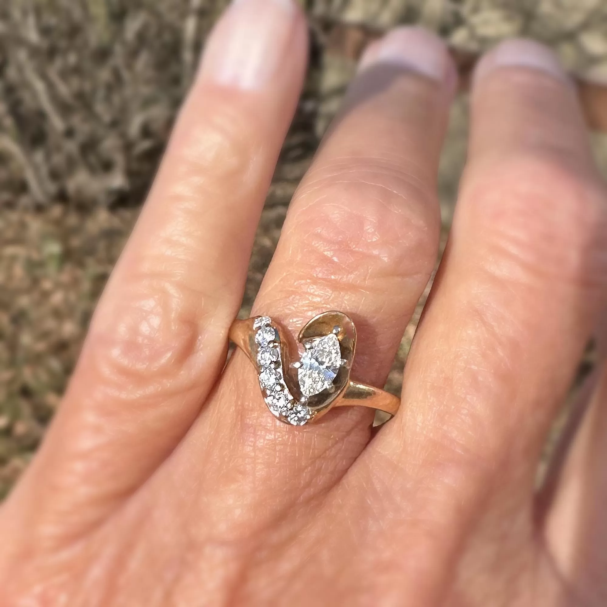 Vintage 14K Gold .75 Carat Marquise Diamond Cocktail Ring