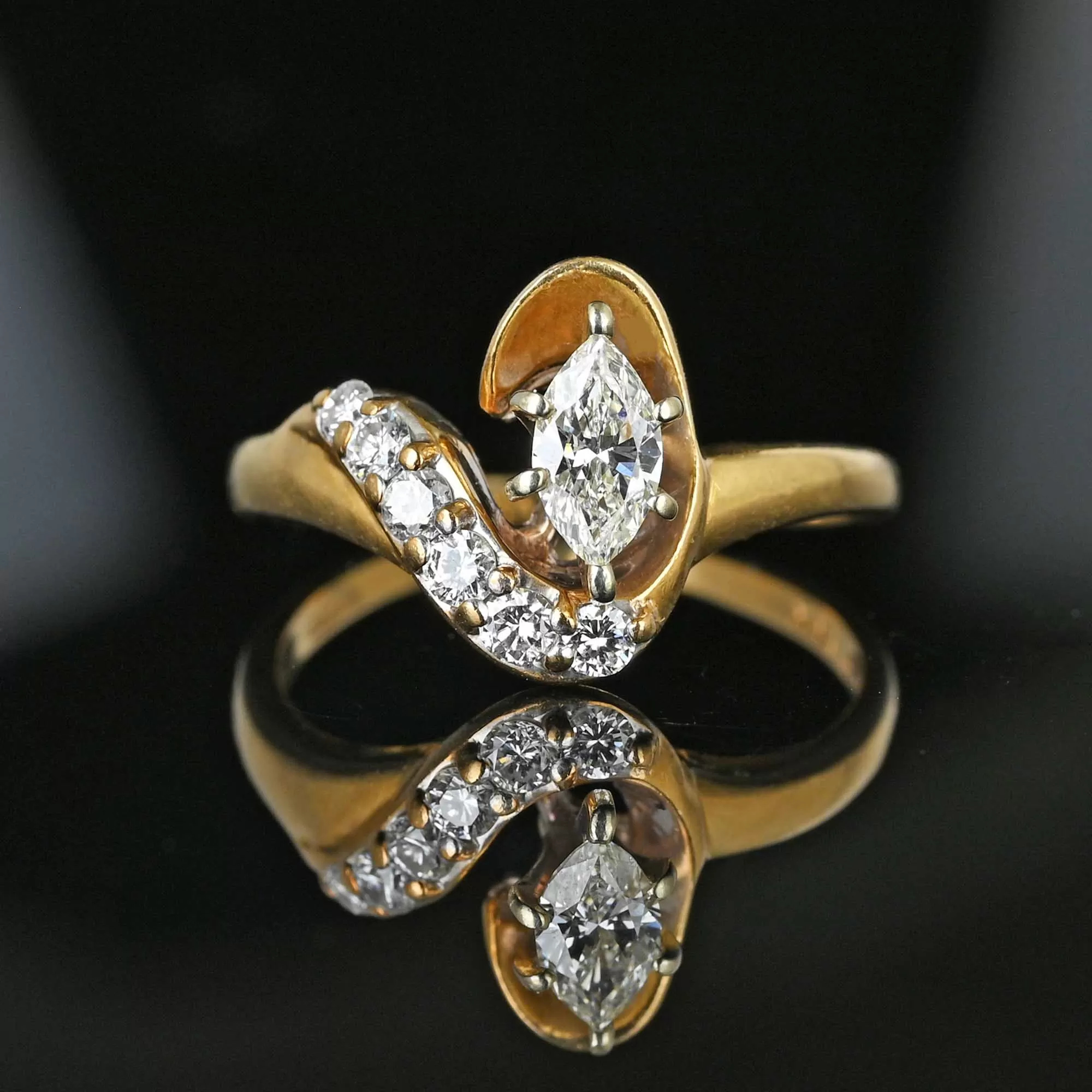 Vintage 14K Gold .75 Carat Marquise Diamond Cocktail Ring